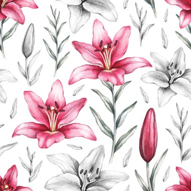 Lily çiçek çizimleri ile Seamless Modeli