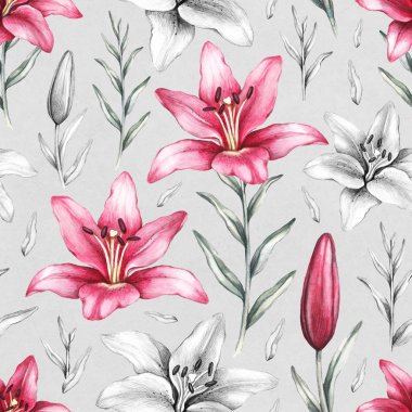 Lily çiçek çizimleri ile Seamless Modeli