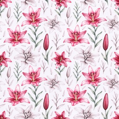 Lily çiçek çizimleri ile Seamless Modeli