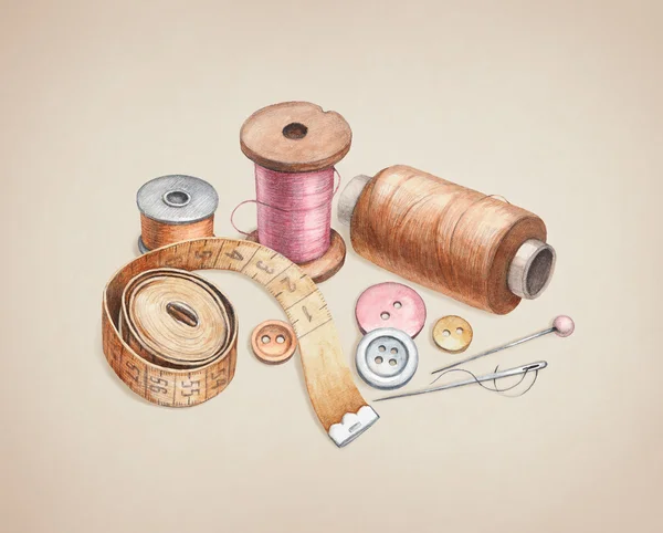 Illustrations of sewing tools — Stock Photo, Image