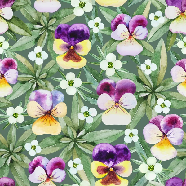 Seamless pattern with watercolor illustrations of pansy flowers — Stock Photo, Image