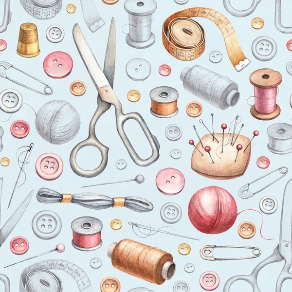 바느질 도구의 삽화와 함께 완벽 한 패턴 — 스톡 사진