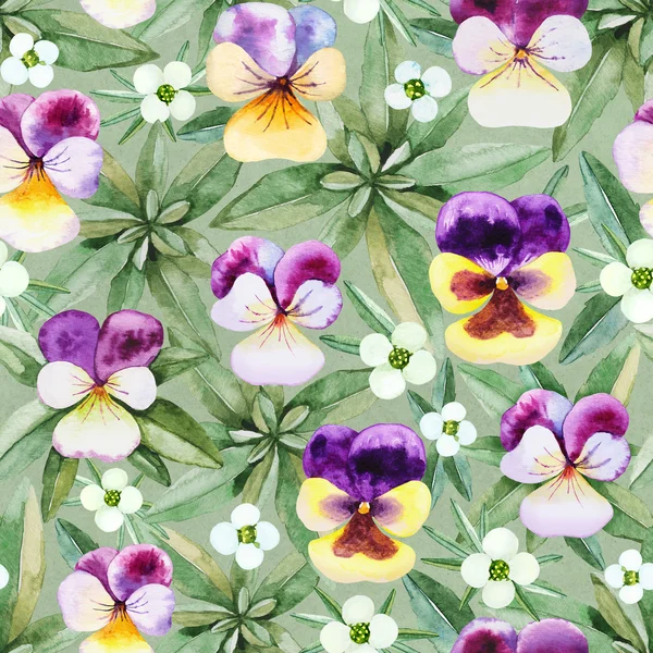 Seamless pattern with watercolor illustrations of pansy flowers — Stock Photo, Image