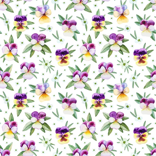 팬 지 꽃의 수채화 삽화와 함께 완벽 한 패턴 — 스톡 사진