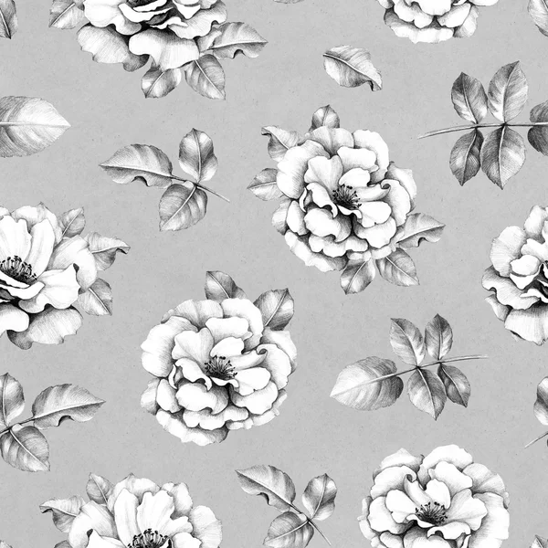 Seamless pattern with pencil drawings of flowers — Stock Photo, Image