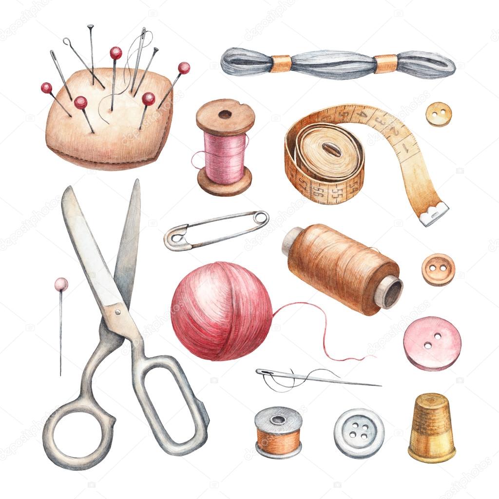Illustrations of sewing tools