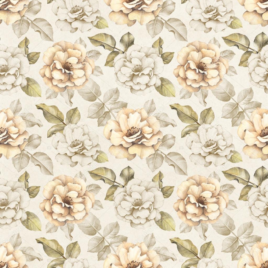 Seamless pattern with pencil drawings of flowers