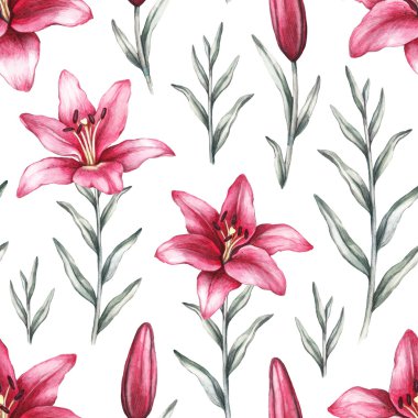 Lily çiçek çizimleri ile Seamless Modeli