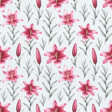 Lily çiçek çizimleri ile Seamless Modeli