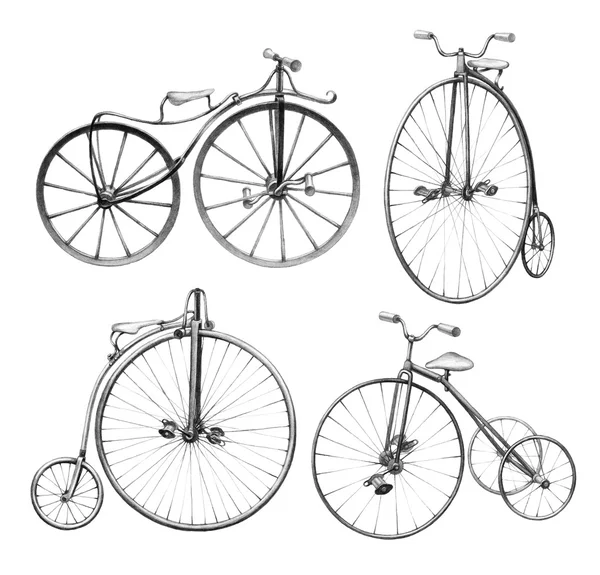 Blyertsteckning av retro cyklar — Stockfoto