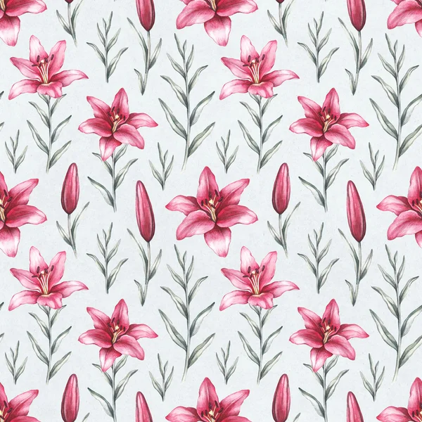 Seamless pattern with drawings of lily flowers — Stock Photo, Image