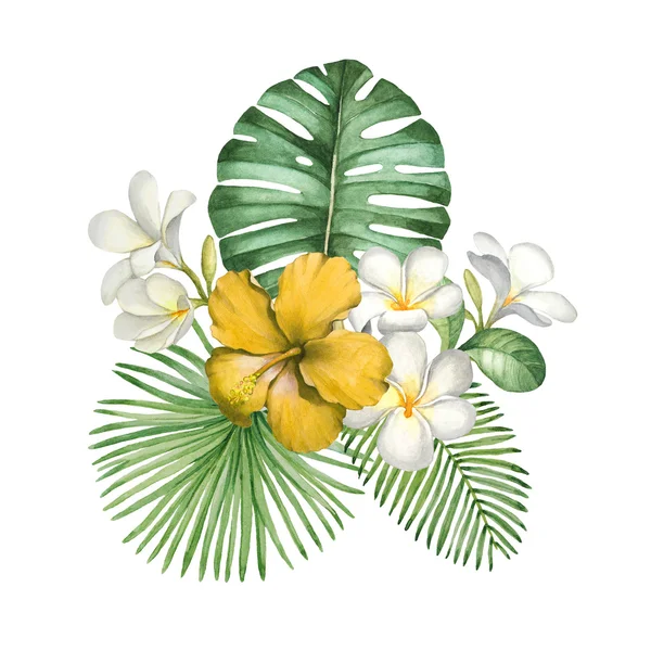 Ilustración acuarela de flores tropicales — Foto de Stock