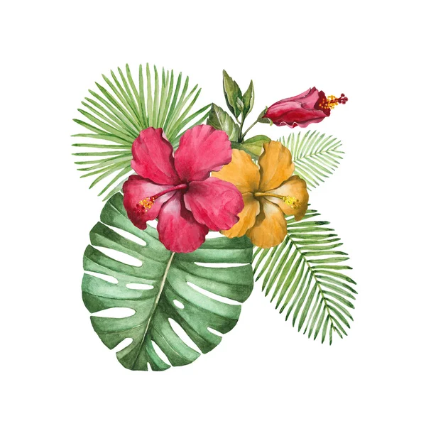 Watercolor llustration of tropical flowers — Stock Photo, Image