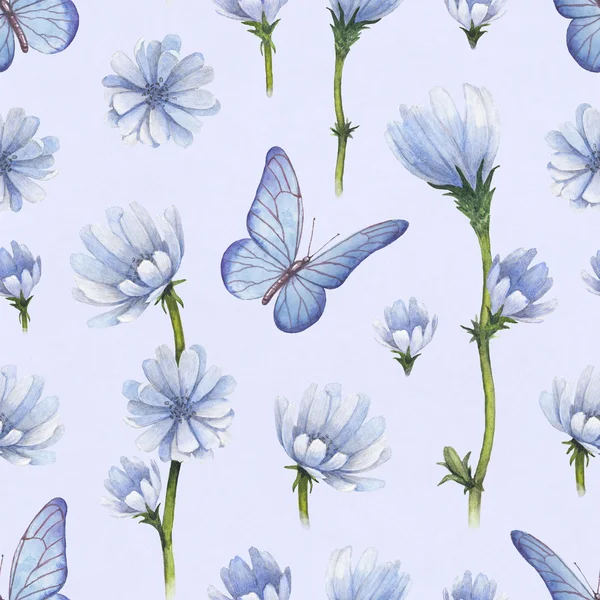 Wild flowers illustration. Watercolor seamless pattern — Stock Photo, Image