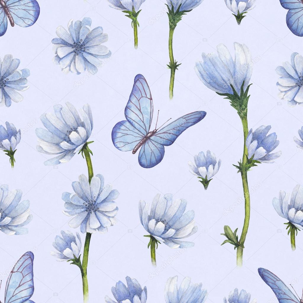 Wild flowers illustration. Watercolor seamless pattern