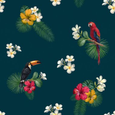 Suluboya toucan ve papağan. Seamless modeli