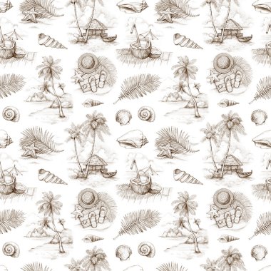 Bir tropik cennet çizimleri ile Seamless Modeli