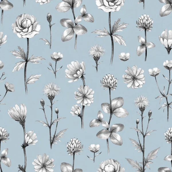 Wild flowers illustration. Seamless pattern — Stock Photo, Image