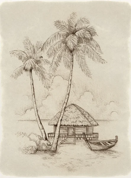 Иллюстрация тропического пляжа — стоковое фото