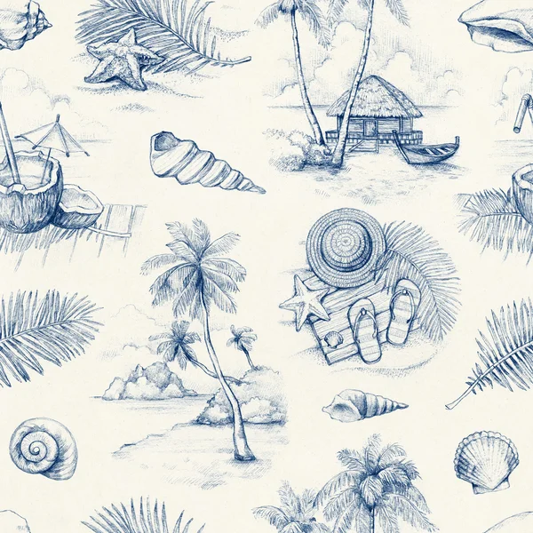Seamless mönster med illustrationer av tropiskt paradis — Stockfoto