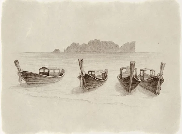 Иллюстрация лодок на пляже — стоковое фото