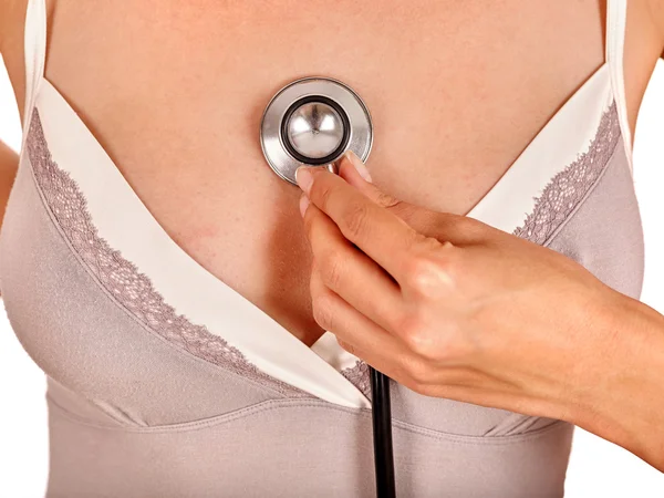 Vrouwelijke borsten met stethoscoop. — Stockfoto