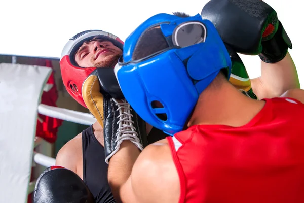 Two  men boxer wearing helmet  boxing . — Stock Photo, Image