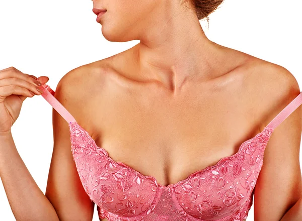 女孩中移除内衣来检查自己的乳房. — 图库照片
