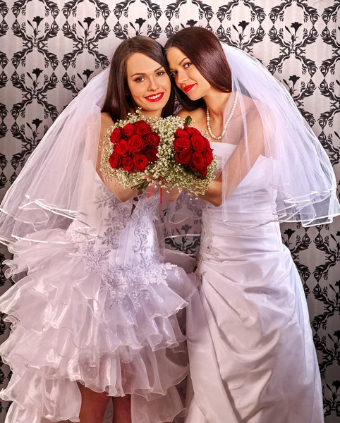 Wedding lesbians girl in bridal dress. — Stock Photo, Image