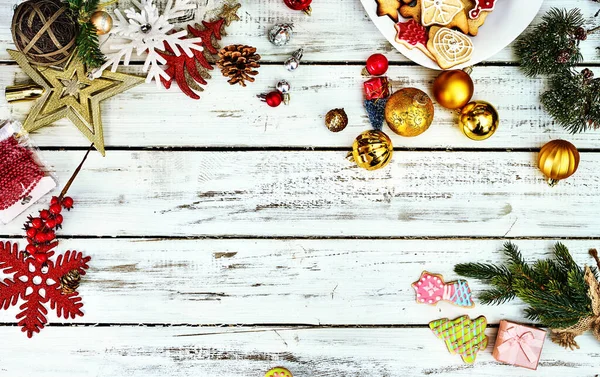 Cookies de fundo de Natal com espaço de cópia vista superior — Fotografia de Stock