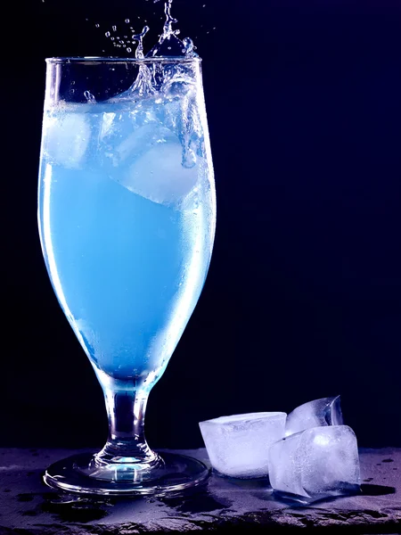 Blue drink with cube ice — Stock Photo, Image