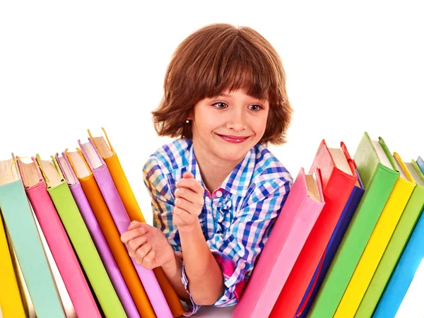 Bambino con pila di libri . — Foto Stock