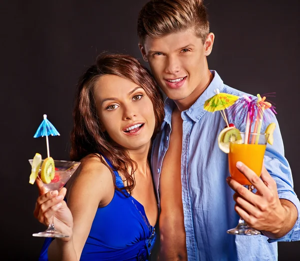 Couple with glass of cocktail. — Stock Photo, Image