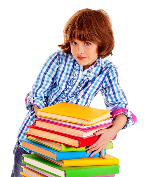 Enfant avec pile de livres . — Photo