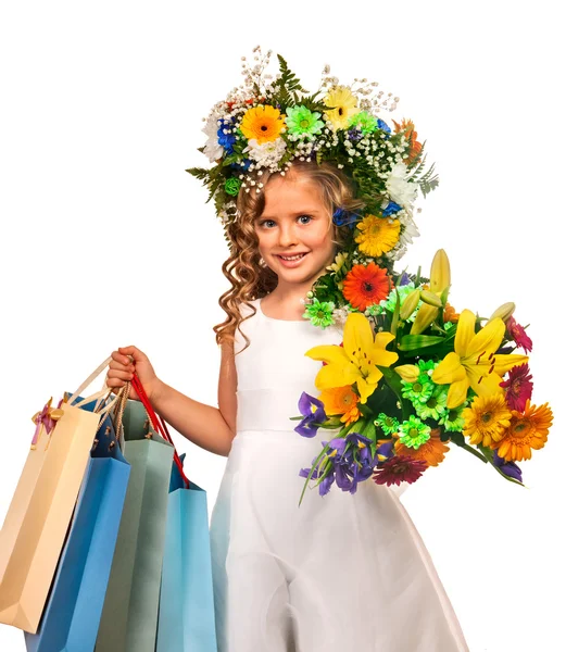 Kleines Mädchen mit Blumenfrisur. — Stockfoto