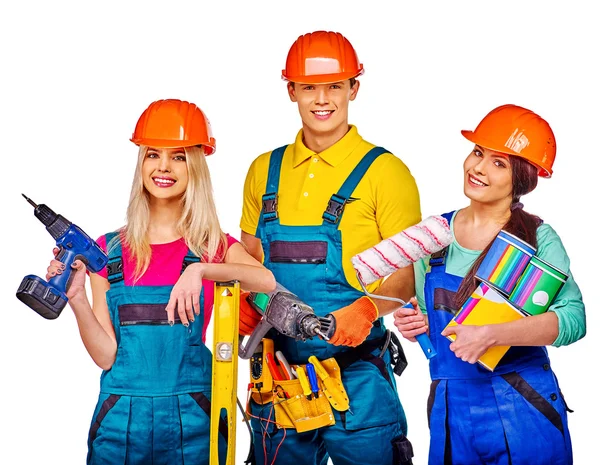 Grupa ludzi budowniczych z narzędzia budowlane. — Zdjęcie stockowe