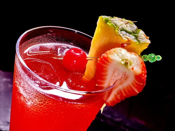 Pineapple  cocktail  with cherry and strawberry — Stock Photo, Image