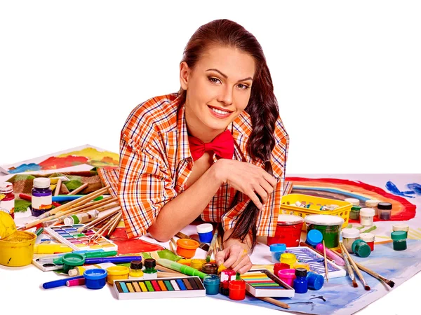 Artist woman with paint palette. — Stock Photo, Image