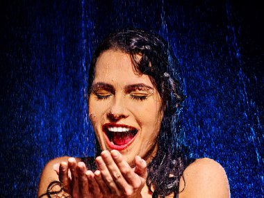 Wet woman face with water drops. clipart