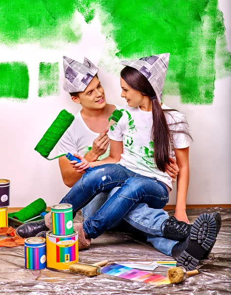 Family paint wall at home. — Stock Photo, Image