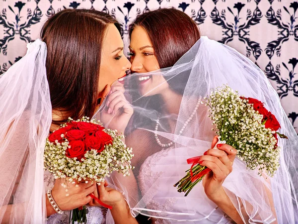 Wedding lesbians girls in bridal dresses. — Stock Photo, Image