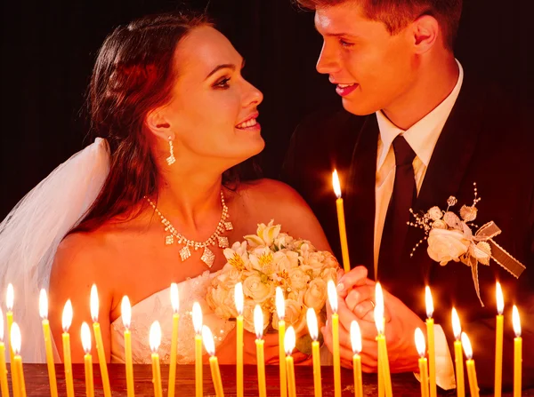 Wedding of couple  in church . — Stock Photo, Image