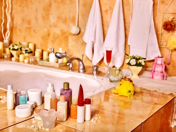 Bathroom interior with bubble bath. — Stock Photo, Image