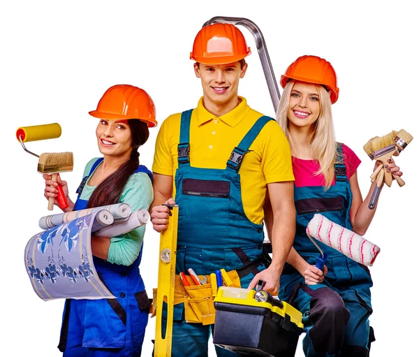 Groep mensen bouwer met hulpmiddelen van de bouw. — Stockfoto