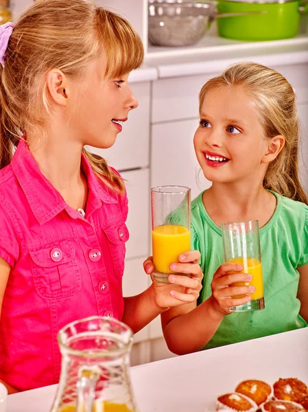 Children   breakfast at kitchen. — Stock Photo, Image