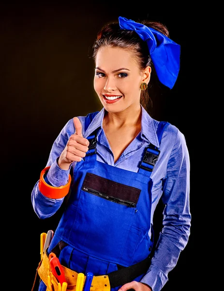 Mujer constructora con herramientas de construcción . —  Fotos de Stock