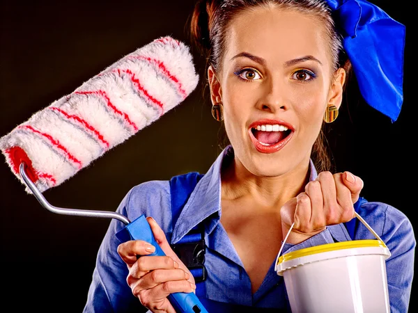 Woman with paint can — Stock Photo, Image