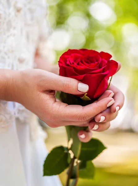 Bride with rose bouquet — Stock Photo, Image