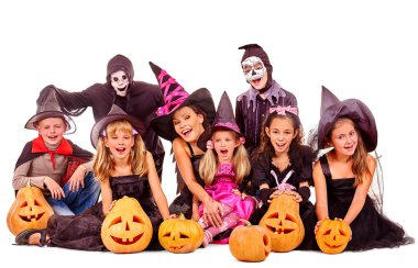 Halloween party with group kid . clipart