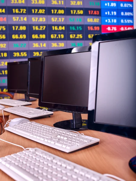 Business interior with  table and pc  in office. — Stock Photo, Image